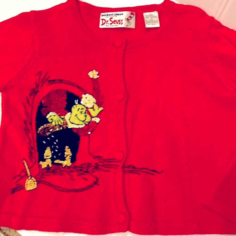 Michael Simon Exclusively For Dr.Seuss Christmas Grinch Sweater/Cardigan Vtg 7
